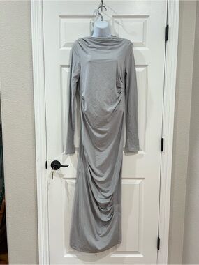 NWT The Line by K Asher Dress - Silver Grey - Size Large - Long Sleeve Maxi